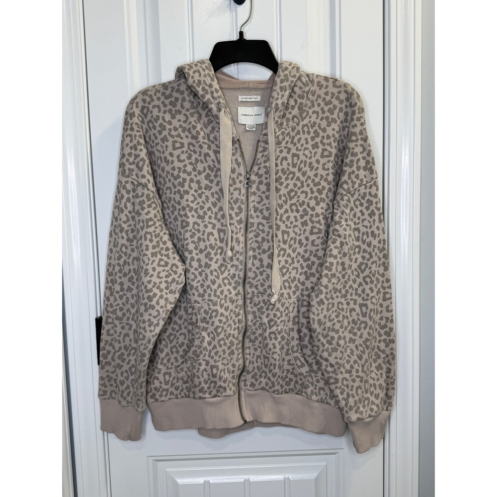American Eagle XS Tan Leopard Zip Up Hoodie Ahh-mazingly Soft Y2K Indie Sleaze